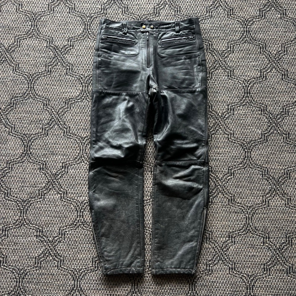Vintage Taurus Drospo Pants Womens 30 Black Leather Motorcycle Biker Moto Ribbed